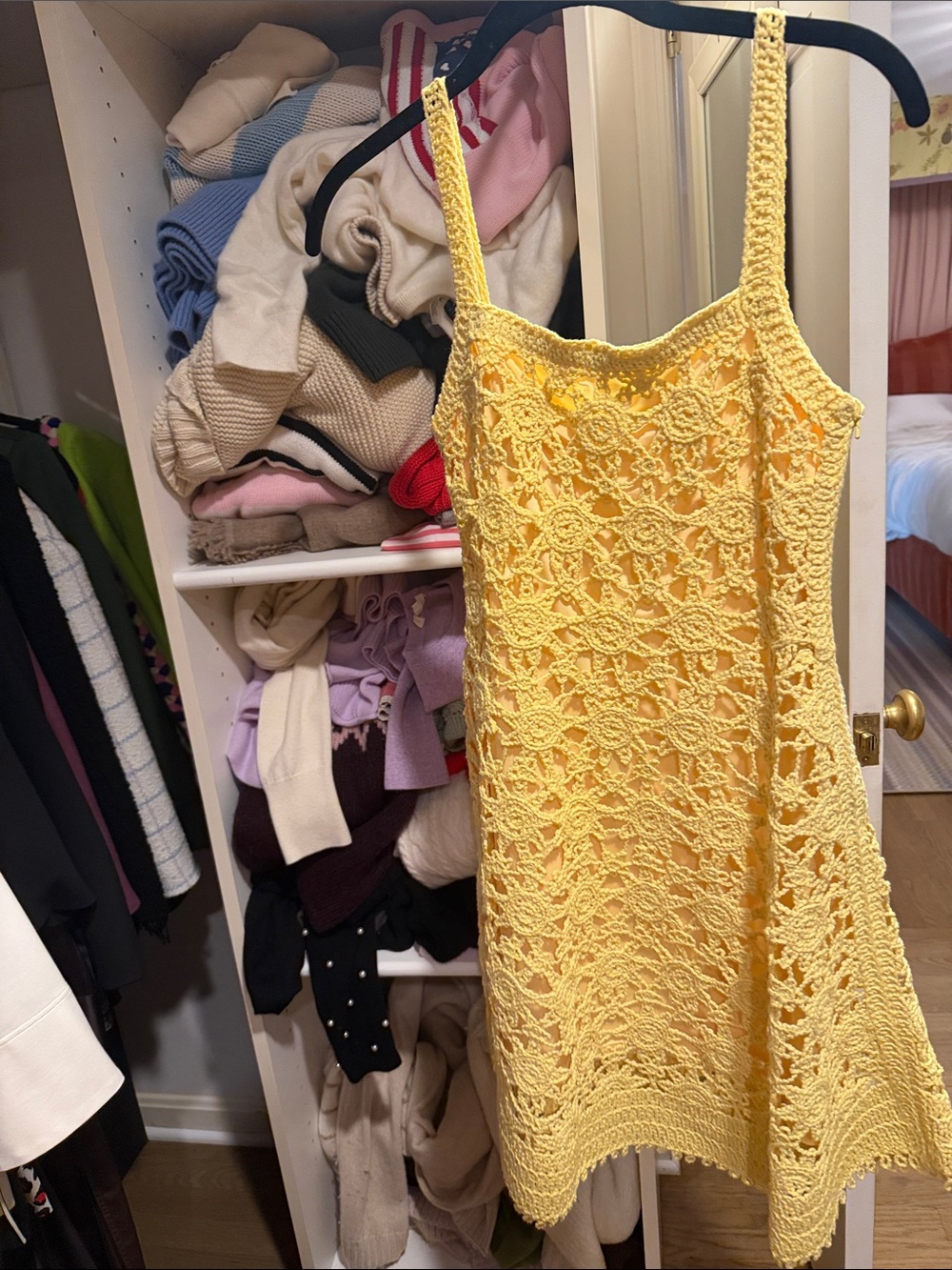 Maje Yellow Crochet Sundress with Floral Lace
